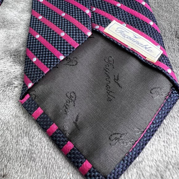 Faconnable Silk Tie Blue Mauve Pink Diagonal Stripe France - Picture 6 of 7